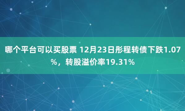 哪个平台可以买股票 12月23日彤程转债下跌1.07%，转股溢价率19.31%